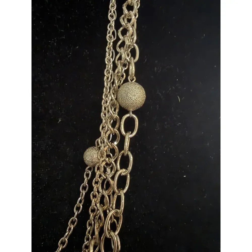 Women's Fashion Multi Strand Gold Tone Ball Chain Long Necklace with Lobster